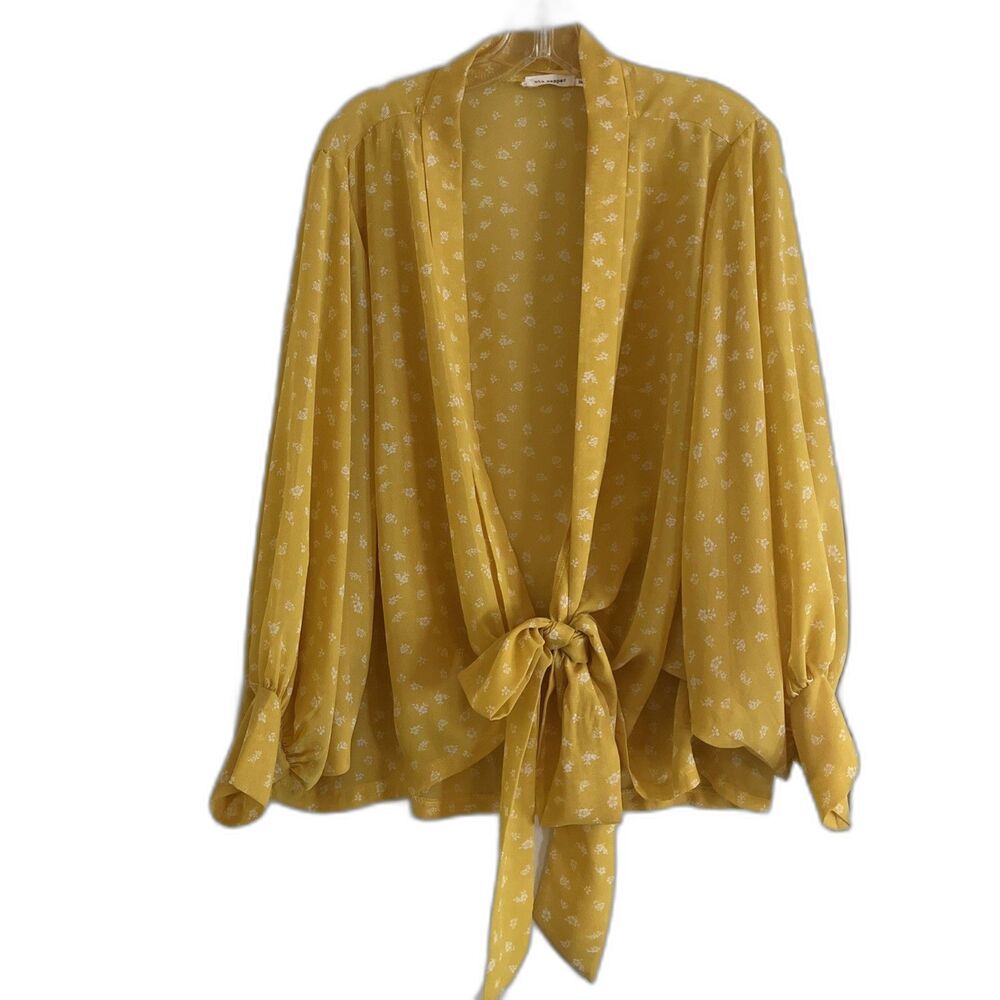 Blu Pepper Kimono Blouse Womens OS Yellow Floral Front Tie Cover Top Sheer Open
